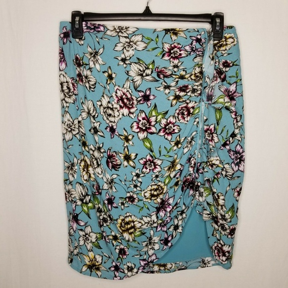 GUESS Blue Floral Dotty Ruched Ruffle Zip-Detail - Picture 8 of 8